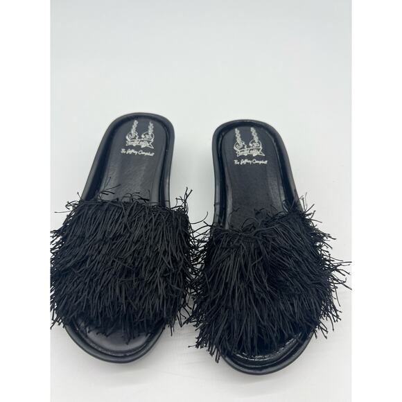 Jeffrey Campbell  LF x JC Limited Edition Fringe Slip On Flat Sandals Black 7 - Picture 1 of 10